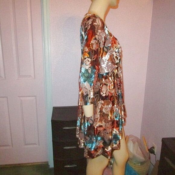 MECHANT Burnout VELVET Blouse Size L TOP Tunic 3/4 SLEEVES Asymmetrical FLOWY - Picture 6 of 11